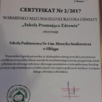Trzeci Wojewódzki Certyfikat Szkoły Promującej Zdrowie dla SP 4